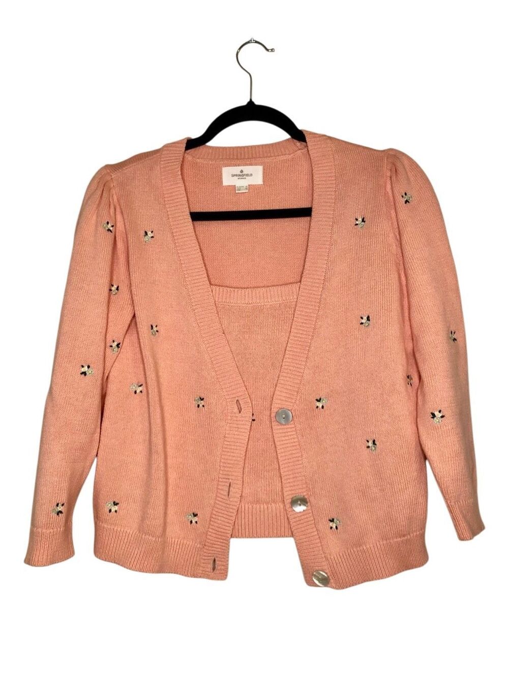 Springfield Woman 2 Piece Knit Cardigan & Cami Embroidered Size 4 coquette cotta